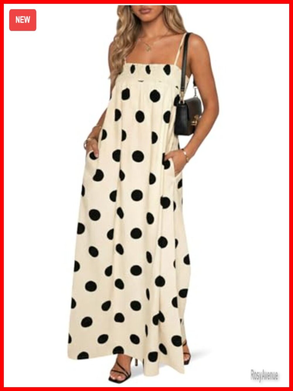 Womens Polka Dot Maxi Dress Spaghetti Strap Smocked Summer Beach Dress